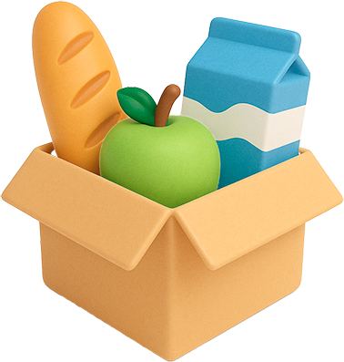 Donated grocery boxes with pantry foods and everyday essentials